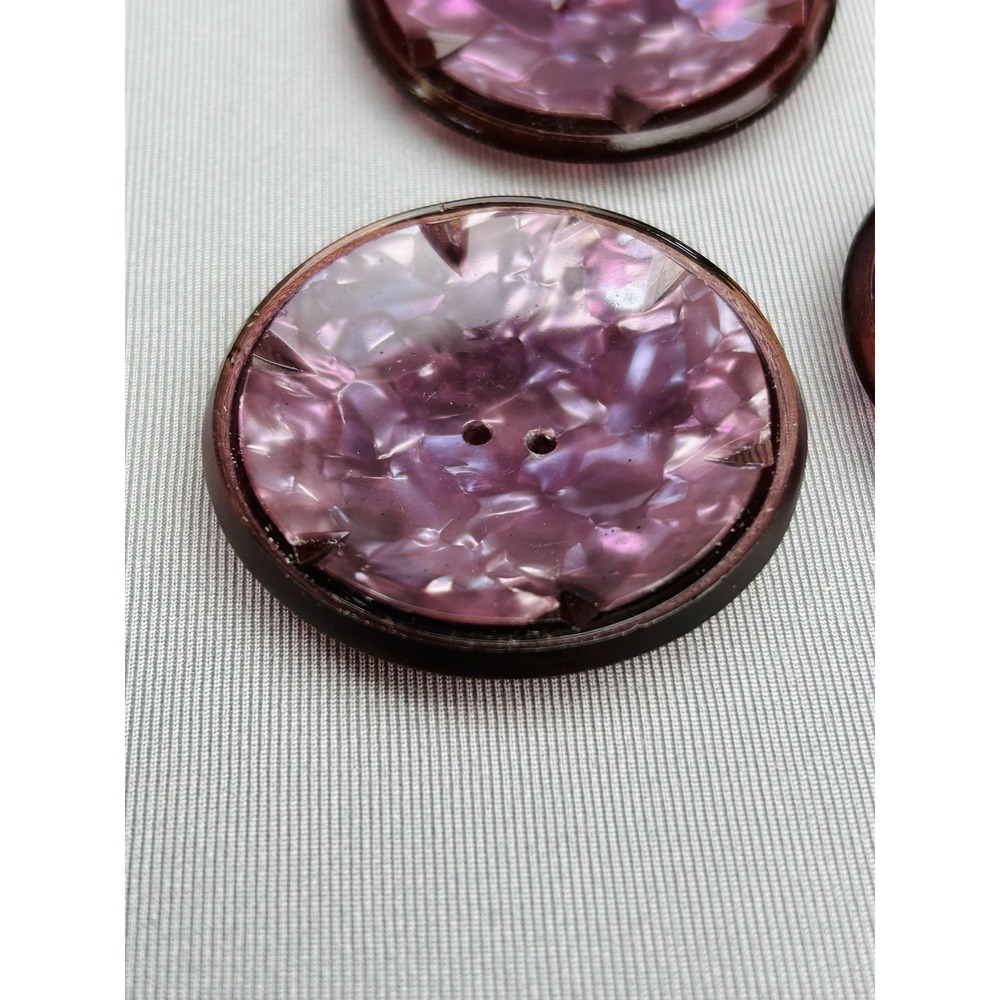 Vintage Lavender Pearlized Extra Large Plastic Coat Buttons Set Of 3